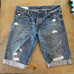 Abercrombie & Fitch Distressed Button Fly Slim Fit Jean Shorts